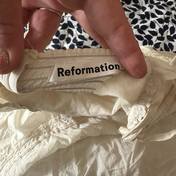 Reformation Off White Maeve Organic Cotton Embroidered Tie Sleeves Mini Dress 4 - Picture 12 of 16